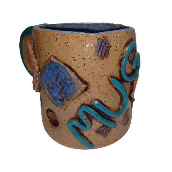 WLM Signed Handmade Terracotta 3D Geometric Mug - Picture 1 of 11